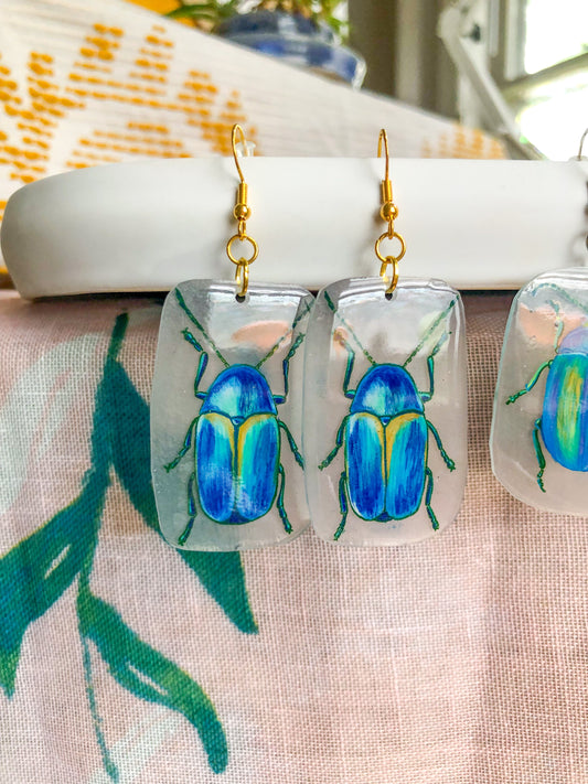 Blue Beetle Earrings