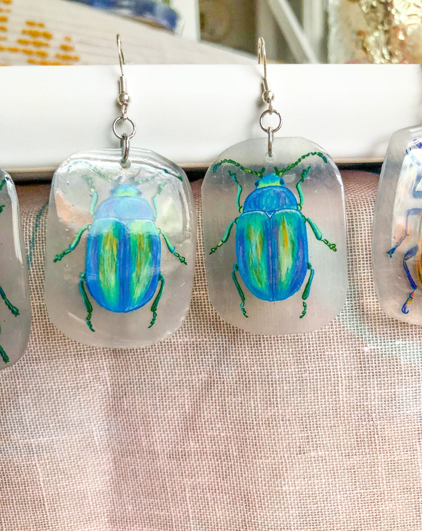 Blue-Green Beetle Earrings