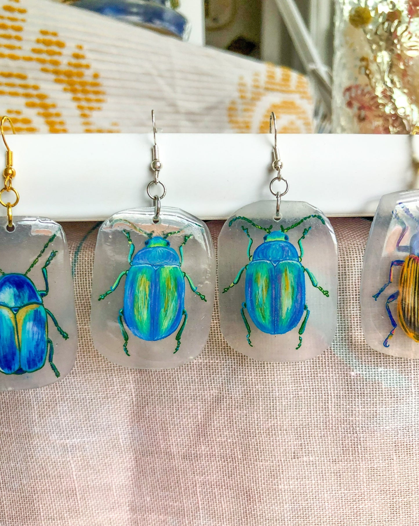 Blue-Green Beetle Earrings