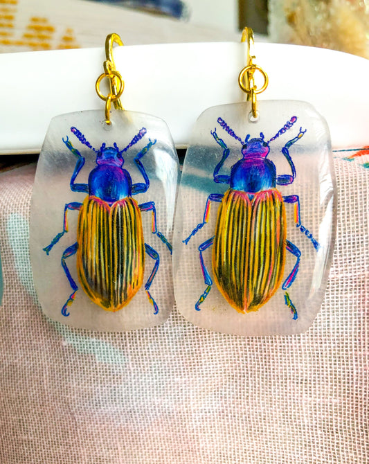 Blue-Gold Beetle Earrings