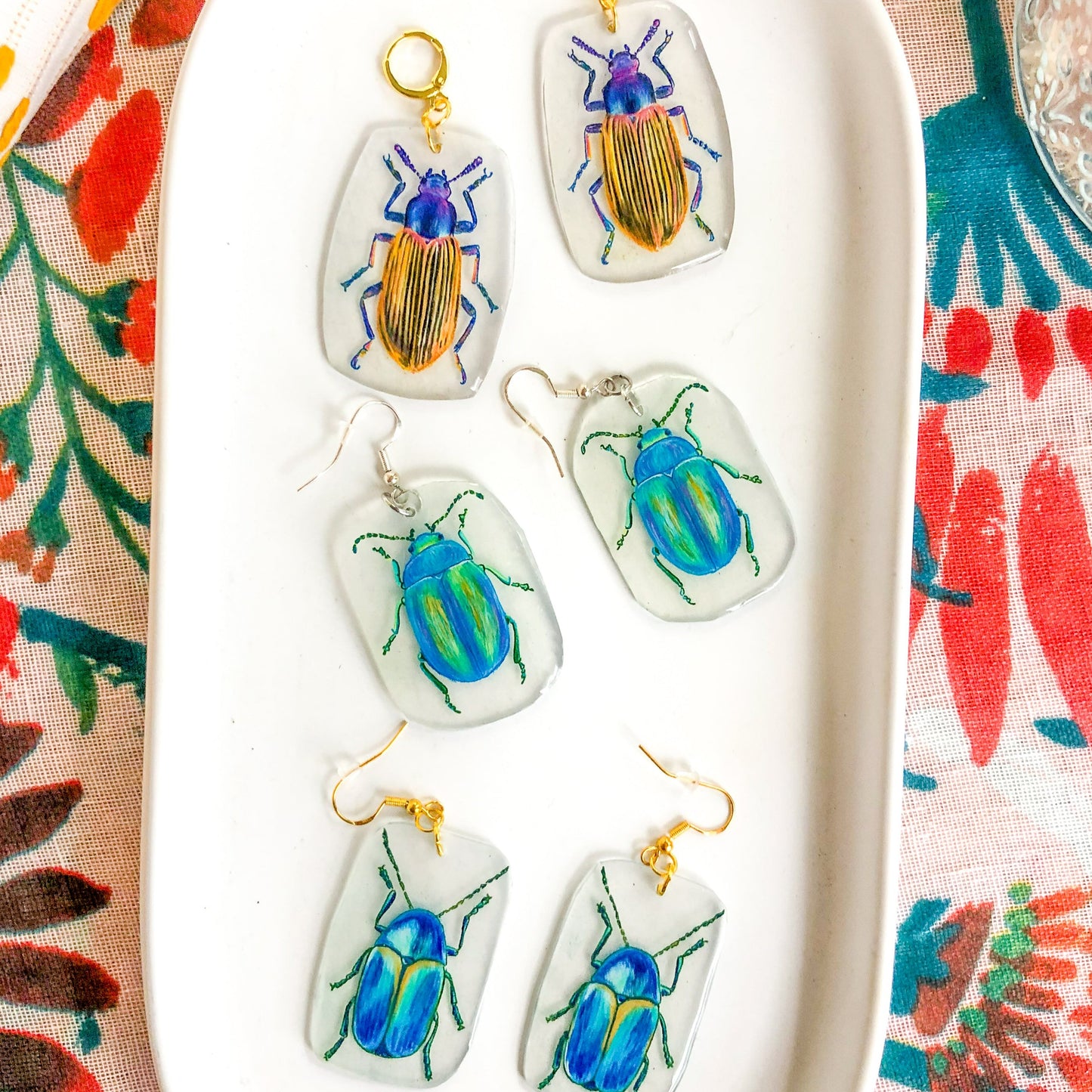 Blue-Green Beetle Earrings