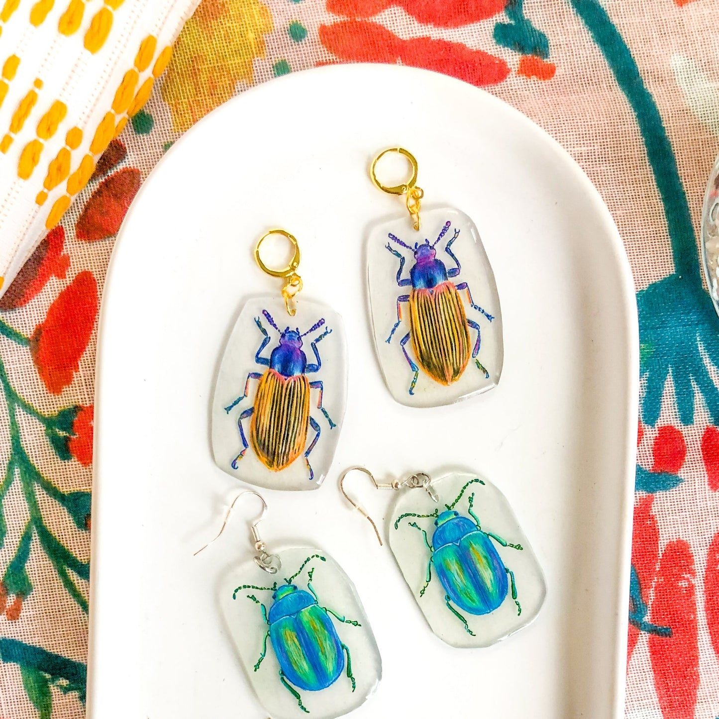 Blue-Gold Beetle Earrings