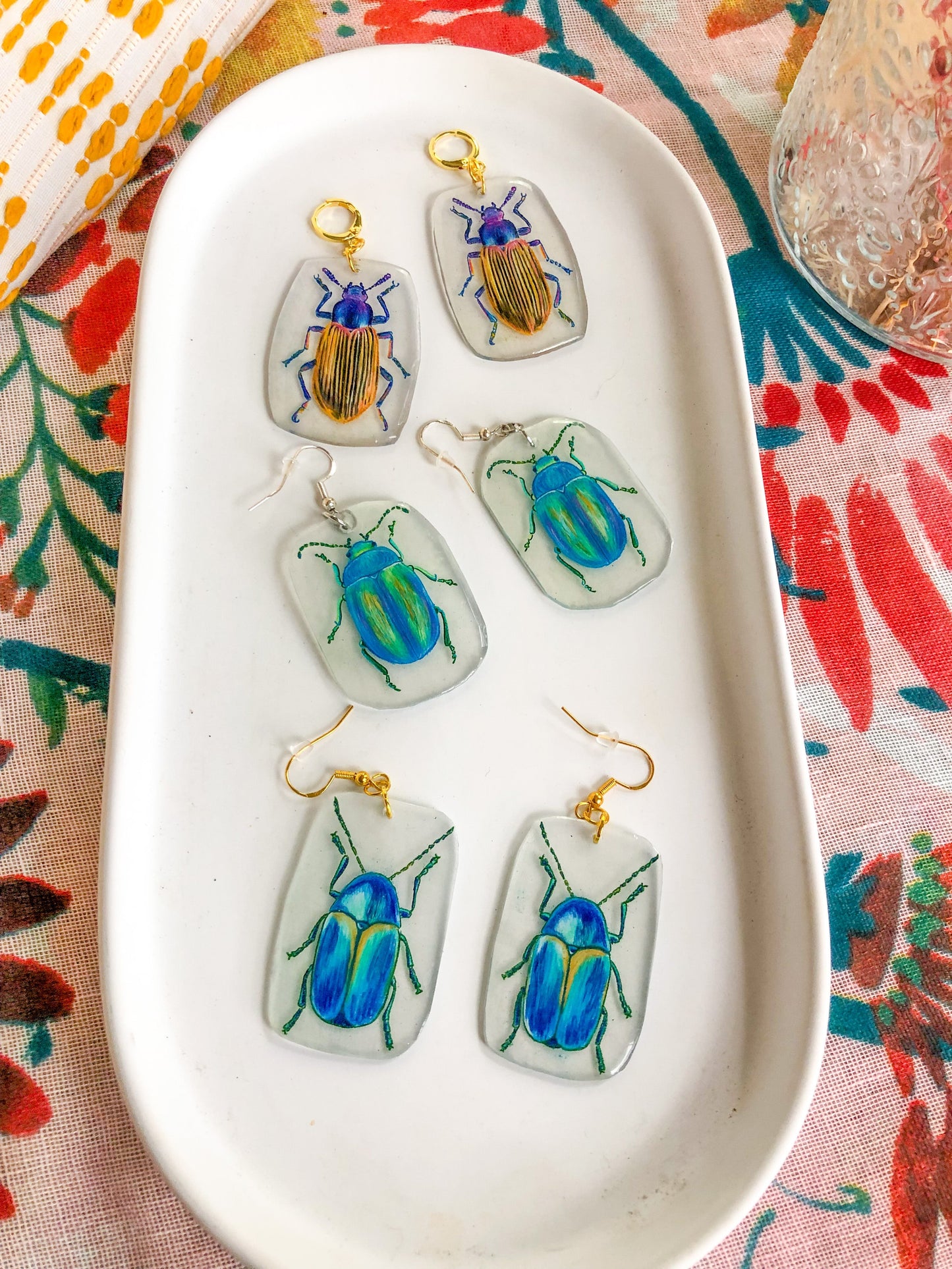 Blue-Gold Beetle Earrings