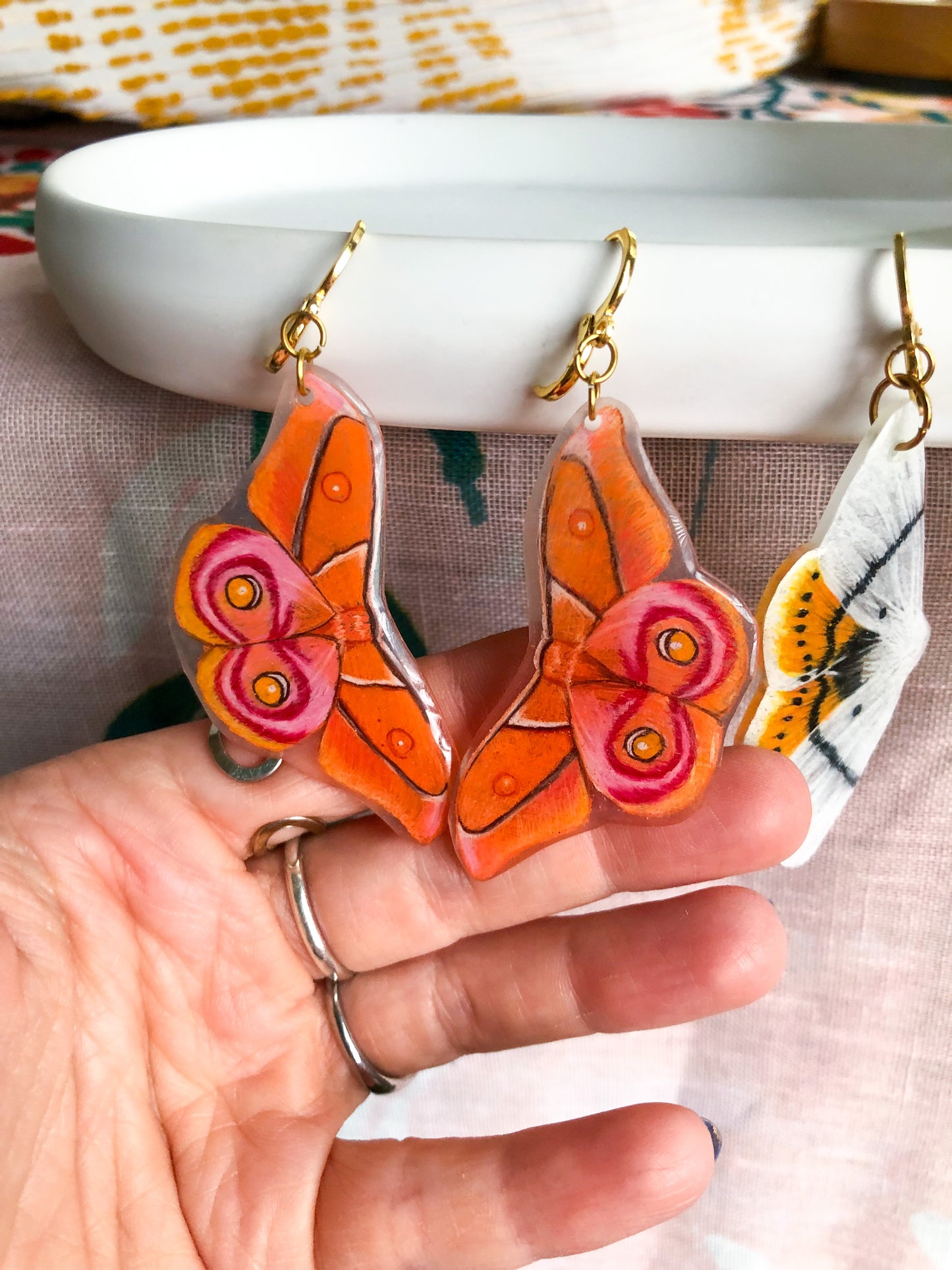 Orange Moth Earrings