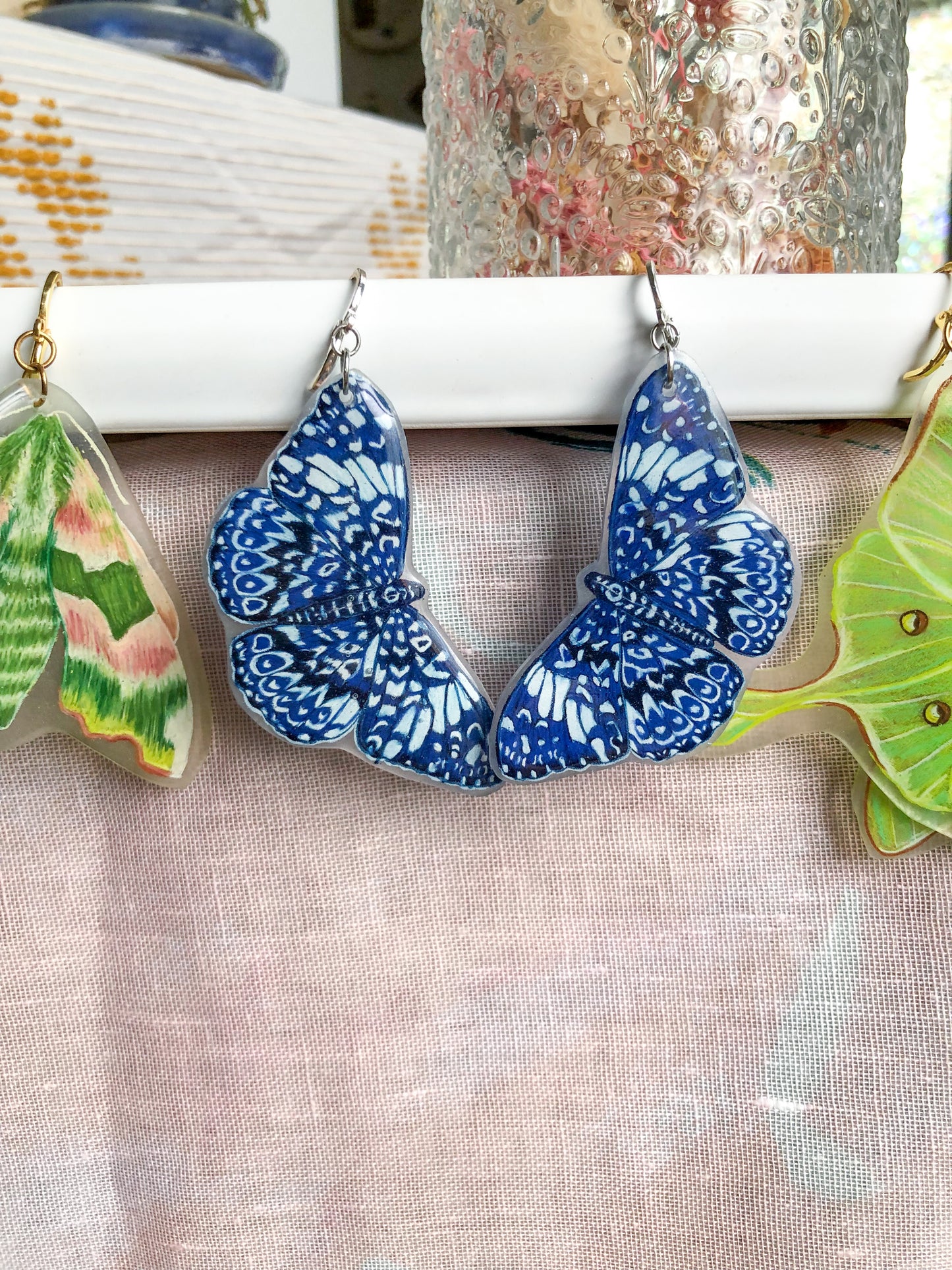 Intricate Blue Moth Earrings